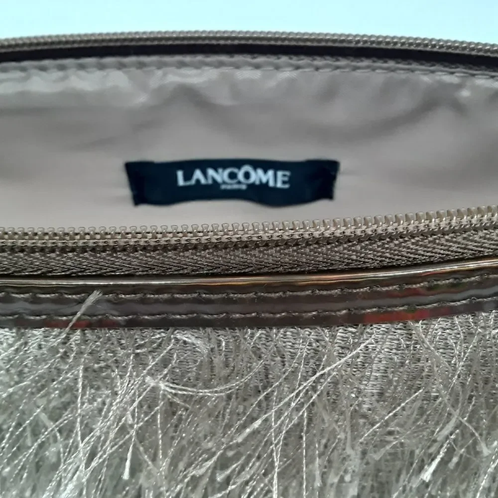 Lancome Paris Tan Fringe W Bronze Trim Cosmetic Makeup Bag Like New